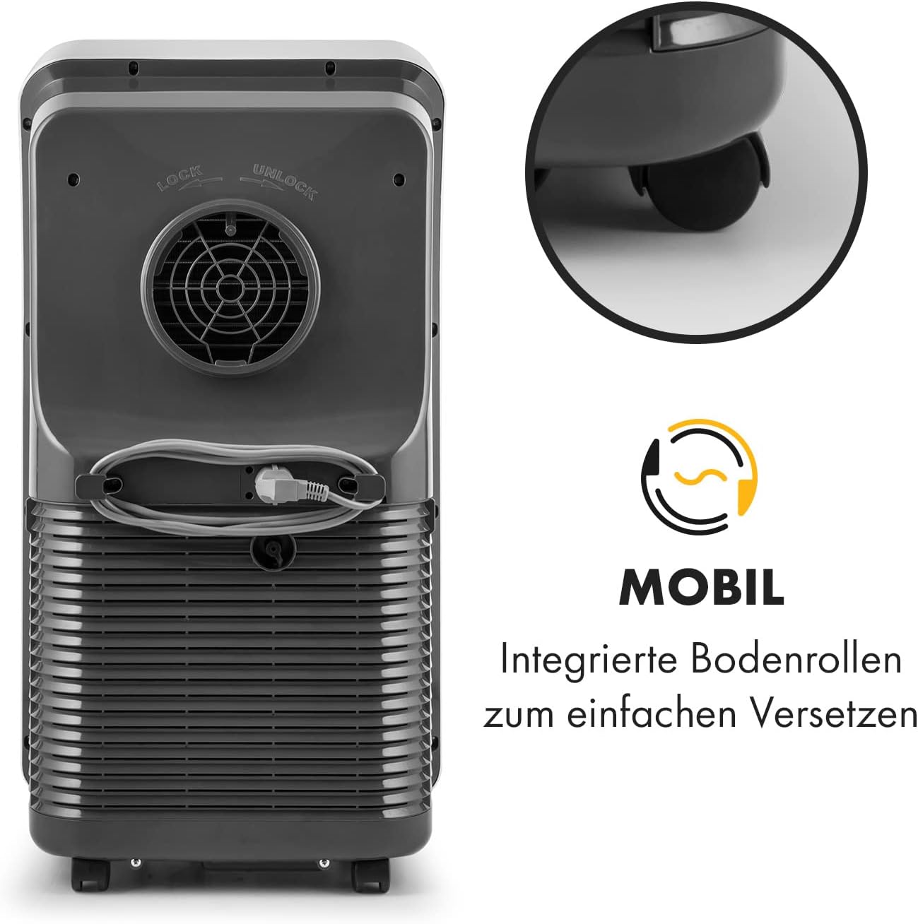 Klarstein Mobile Klimaanlage mit Abluftschlauch, 4-in-1 Klimagerät mit Ventilator, Luftentfeuchter & Nachtmodus, Kleine & Portable Klimaanlage für Wohnung & Büro, App-Steuerung, 12000 BTU