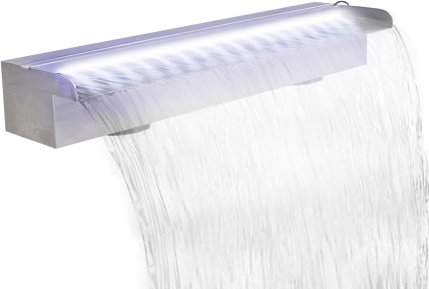Gecheer Pool Fontäne mit LED Beleuchtung, Rechteckige Edelstahl Wasserfall Fontäne 60 cm, 33 weiße LEDs, 5m Kabel, für Pool und Teich