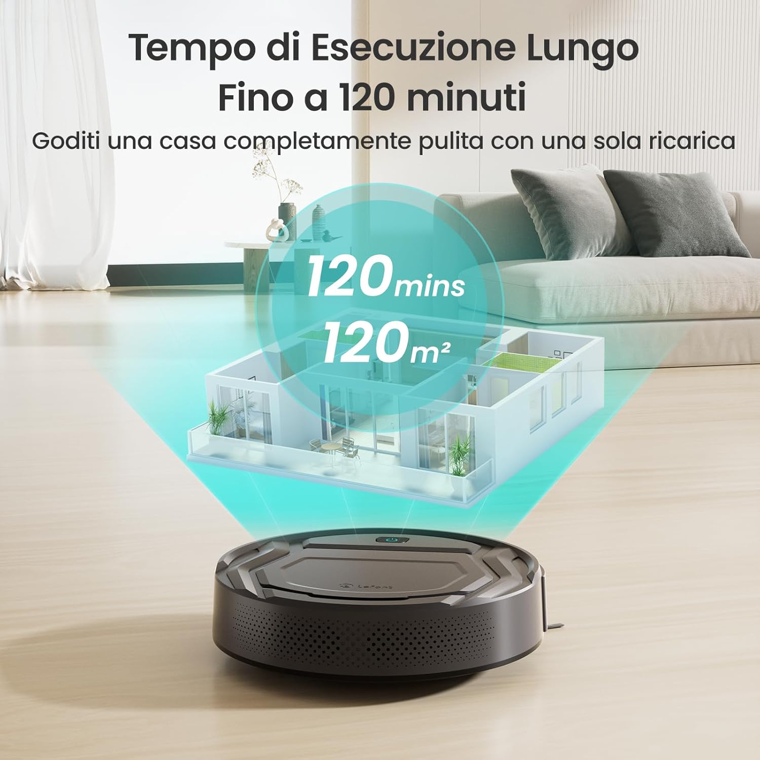Lefant Robot Aspirapolvere con 2200Pa, Senza Grovigli,7,6cm Ultra Sottile,Autocaricante,Wi-Fi/App/Alexa,120 Minuti,6 Modalit脿 di Pulizia,Ideale per Peli di Animali Domestici,Pavimenti Duri M210-Pro