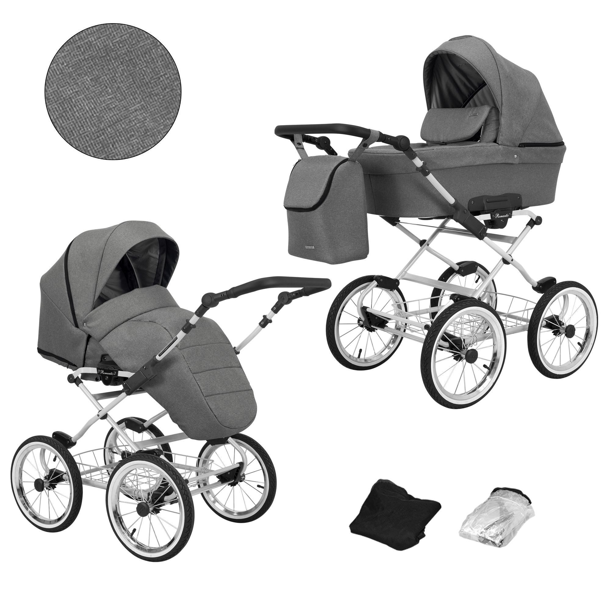 Kombi-Kinderwagen Romantic 2 in1 Kinderwagen mit AIR Wheels und grauem Rahmen
