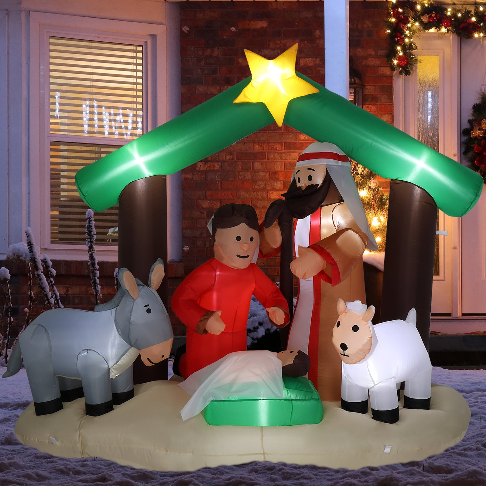Ktaxon 6ft Inflatable Christmas Nativity Scene with Pre-Lit Holy Family & Baby Jesus – Outdoor Holiday Decor