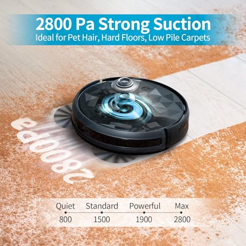 AIRROBO Robot Vacuum Cleaner   Robotic Vacuums with 2800Pa Suction Power, Ideal for Pet Hair, Hard Floors, and Low Carpets   Self Charging, App Control   120 Minutes Runtime.