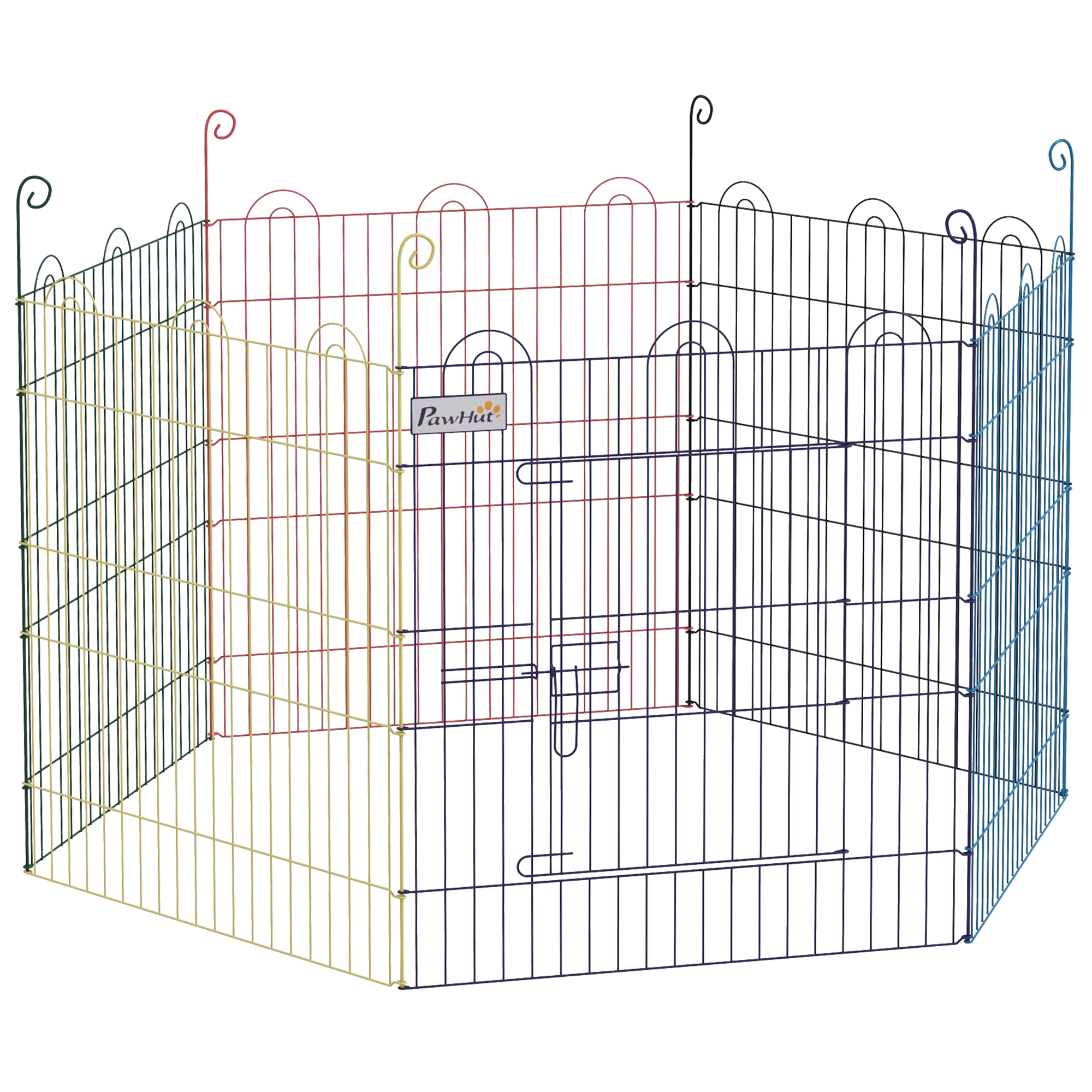 PawHut Freilaufgehege, Welpenauslauf, modulares Design, verriegelbar, Metall, Ø120x60H cm, Bunt