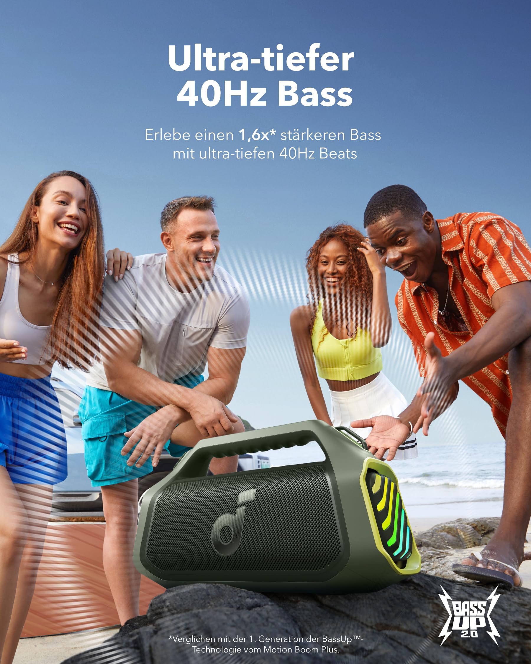 soundcore by Anker Boom 2 Plus Outdoor Lautsprecher 140W 2+2 Stereoklang tragbarer Bluetooth Lautsprecher
