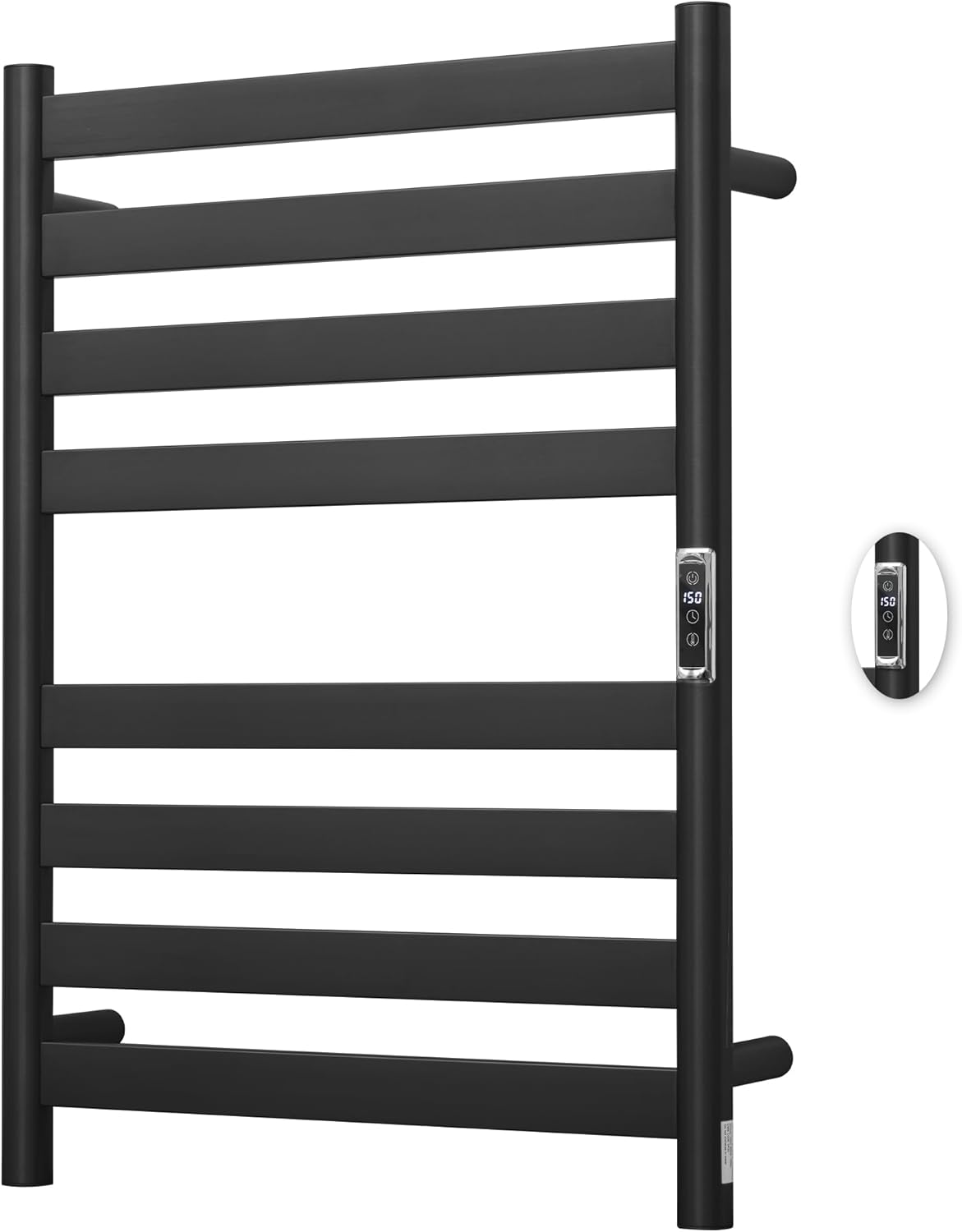 Heated Wall Mounted Electric Towel Warmer Rack,Timer & Temperature Control, 8 Bar Stainless Steel Towel Heater for Bathroom (Black, 8 Bars)