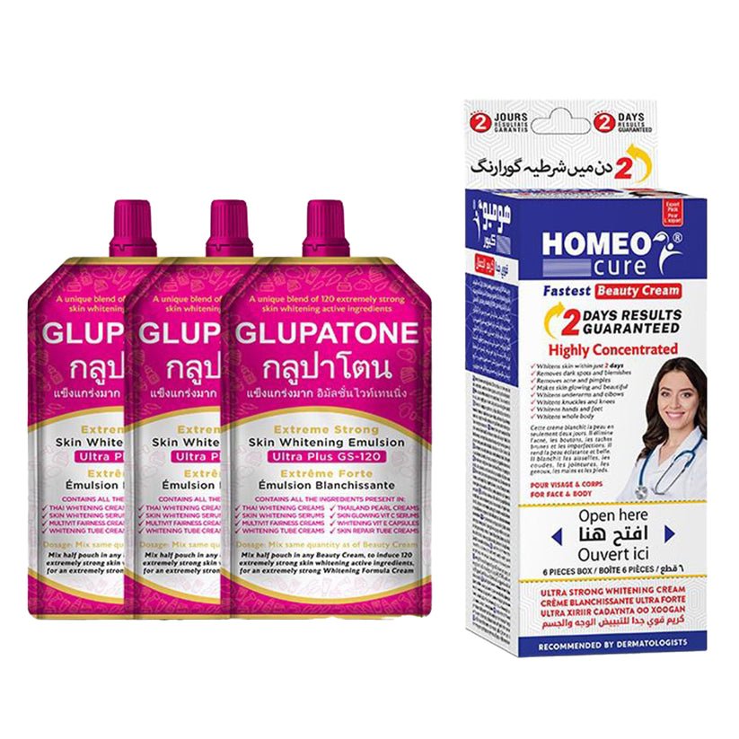 Glupatone Extreme Strong Emulsion (Pack of 3) 50ml With Homeo Cure Beauty Cream (Pack Of 6)