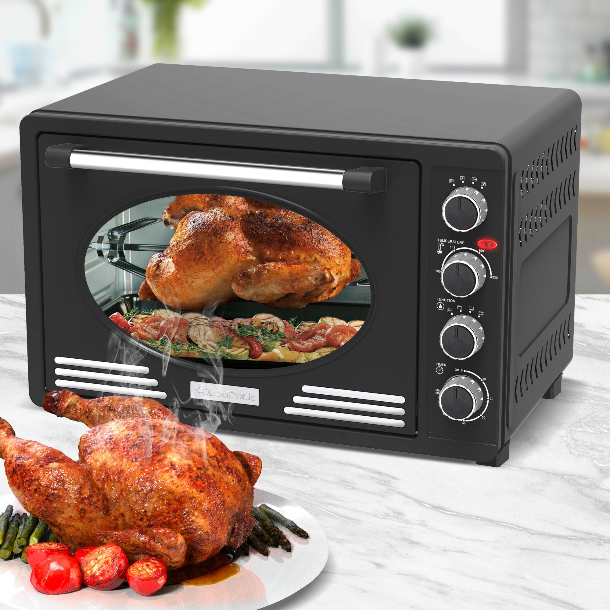 Minibackofen 45 Liter mit Umluft Drehspieß 2000W Backblech Gitter Elektro