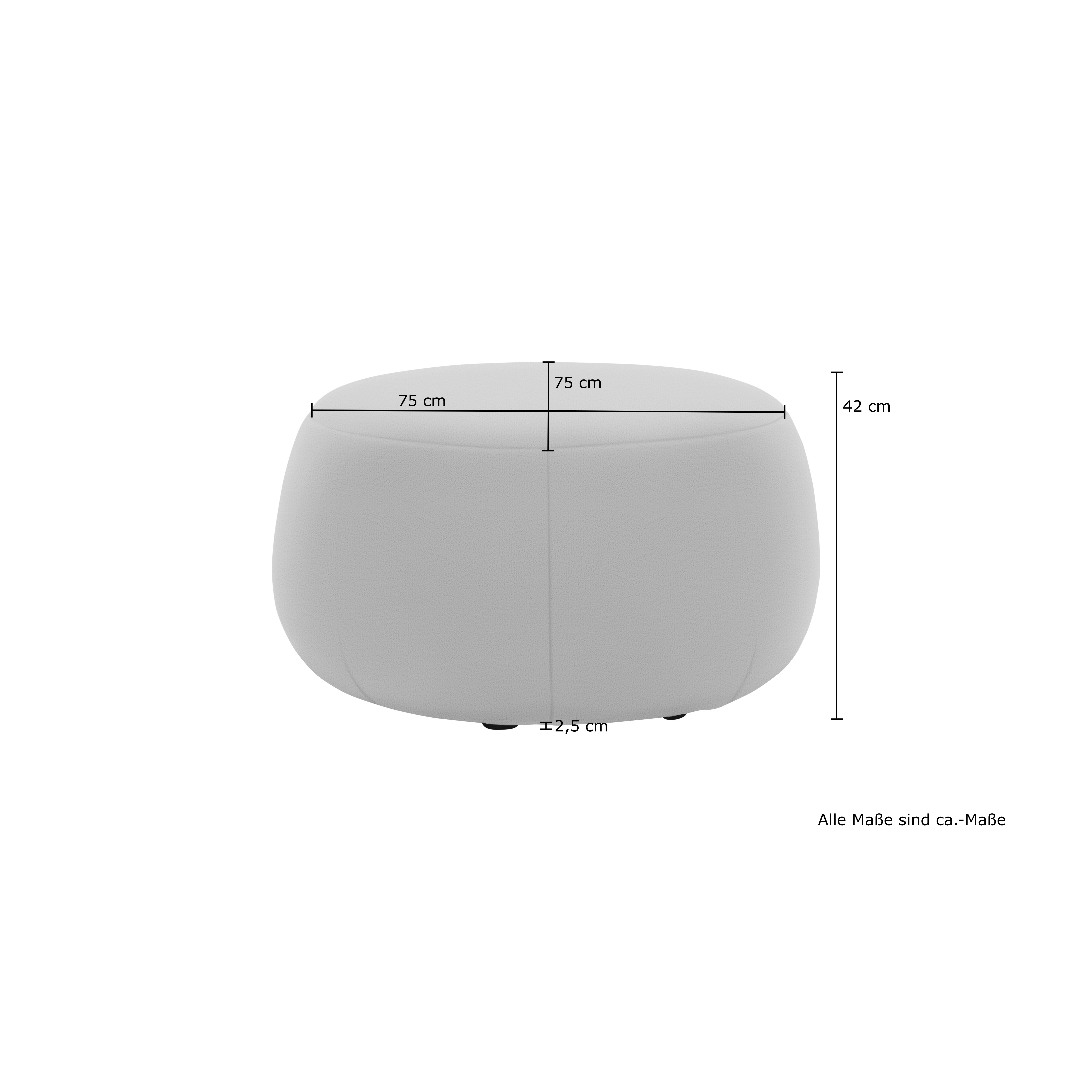 Hocker 800 012, Polsterhocker, Teddy-Stoff, 77 x 77 x 44 cm (BxTxH), creme