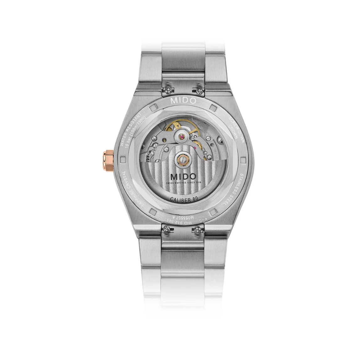 Orologio Mido Multifort 8 una corona quadrante nero acciaio e oro