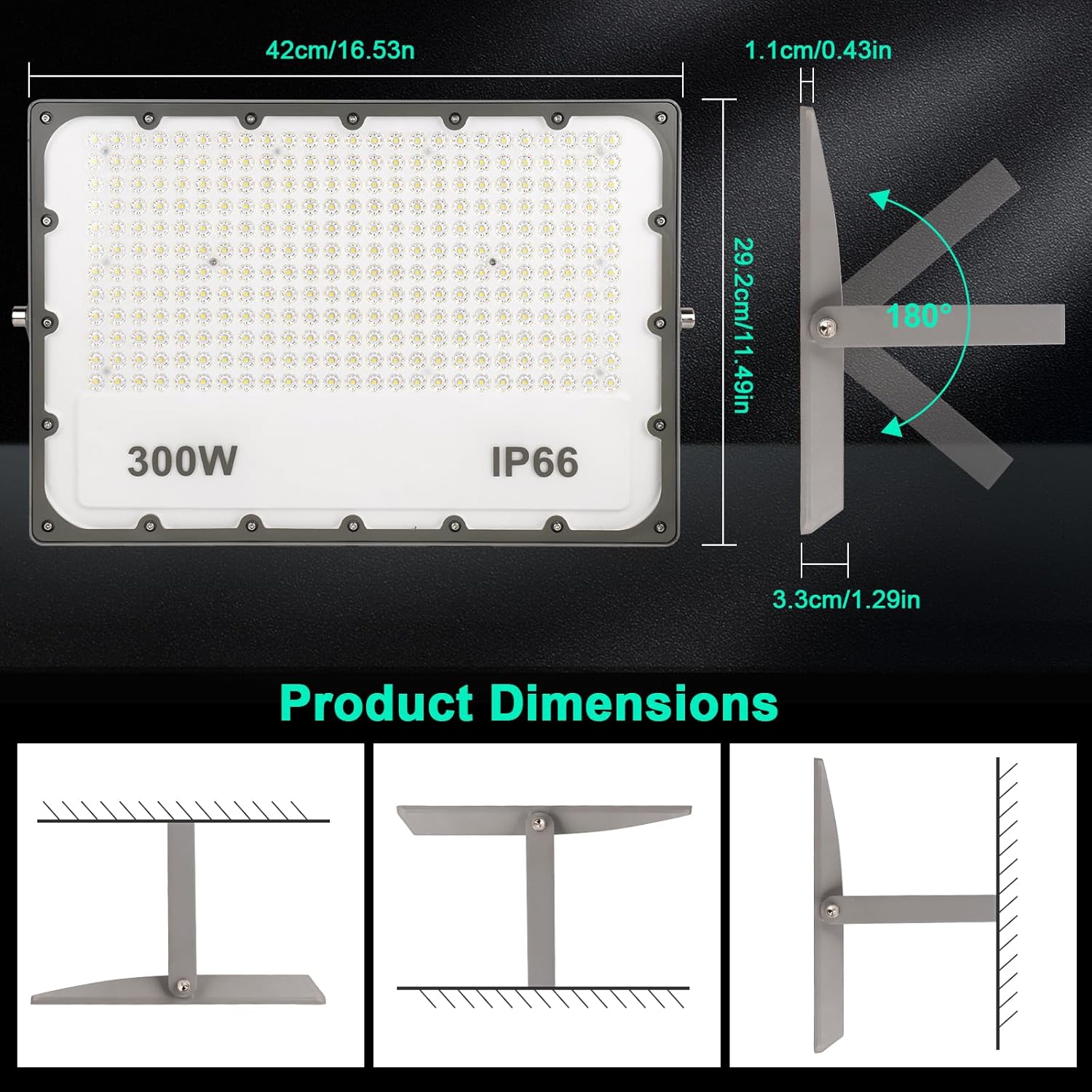 LED Strahler Außen 300W, 5 Stücke Superhell Dünn LED Fluter Außen, 6500K Kaltweiß Scheinwerfer Fluter, IP65 Wasserdicht Outdoor Sicherheitsleuchte für Garten, Hinterhof, Sportplatz