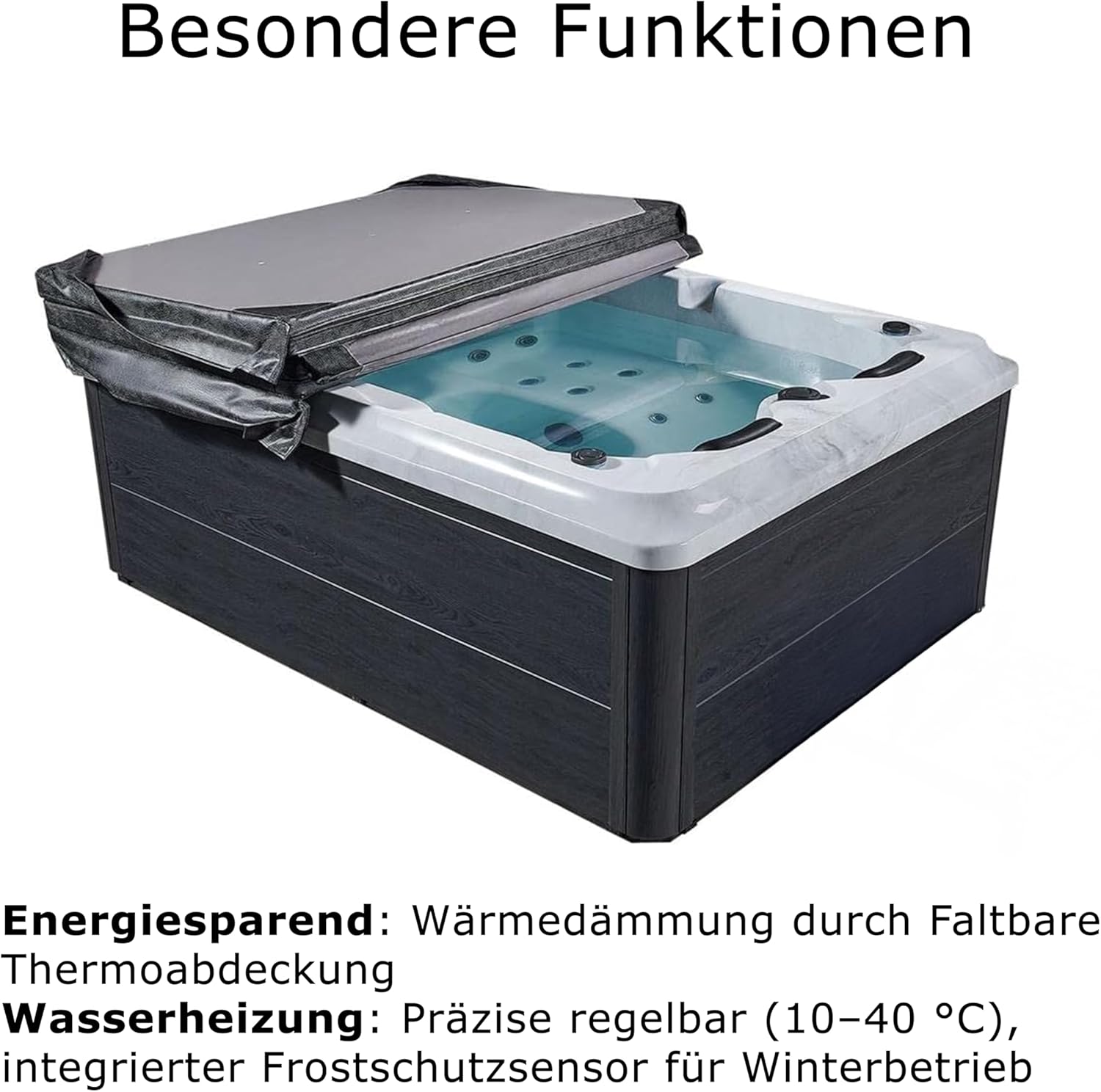 Luxus Outdoor Whirlpool Berlin (Weiß) – 210x160 cm – mit 31 Massagedüsen, Heizung, Ozon, LED – Hot Tub für 2–3 Personen – Winterfest – Garten & Terrasse