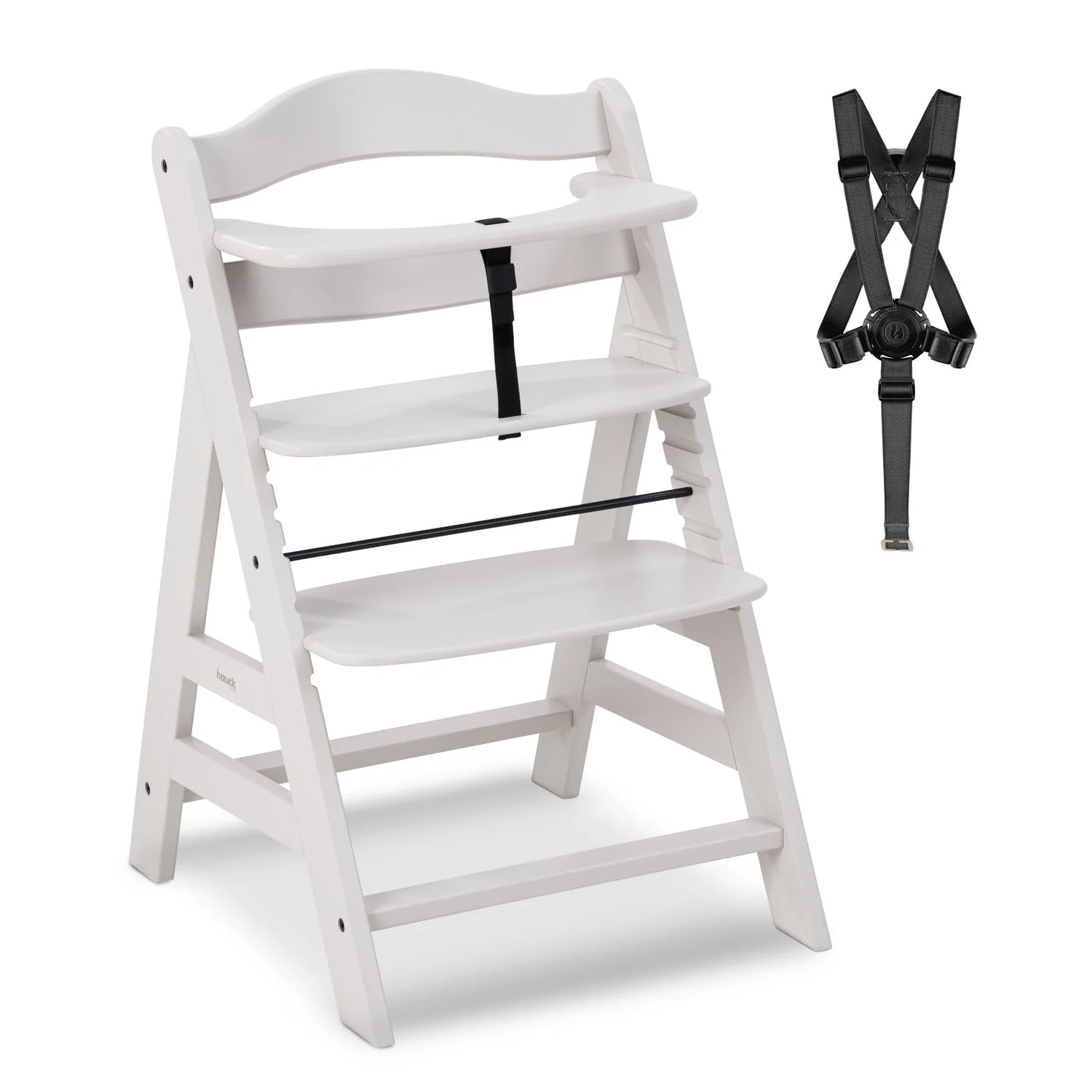 hauck Alpha Plus Hochstuhl aus Holz, mitwachsender Kinderhochstuhl mit 5-Punkt-Gurt und Schutzbügel