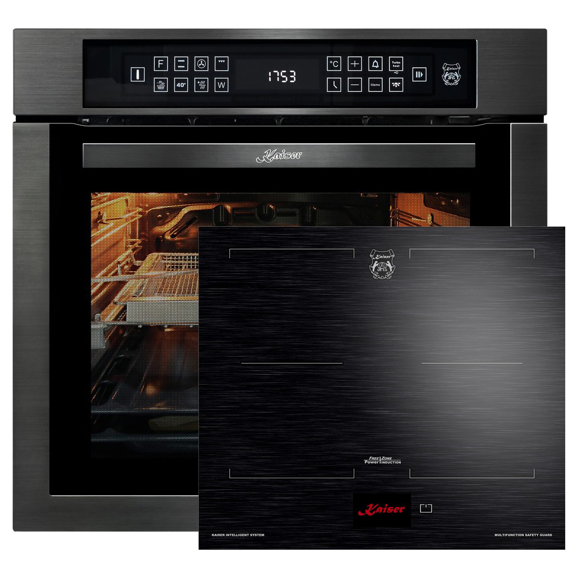 Backofen-Set Herd Set Autark Einbau Backofen 79L Temperatursonde – Bratautomatik 15 Fkt. Grill Air fryer Full Touch 60 cm mit Induktionskochfeld 60 cm FREE ZONE mit 2 FLEX Induktions-Zonen TFT Display EH 6306 RS+KCT 6140 FI