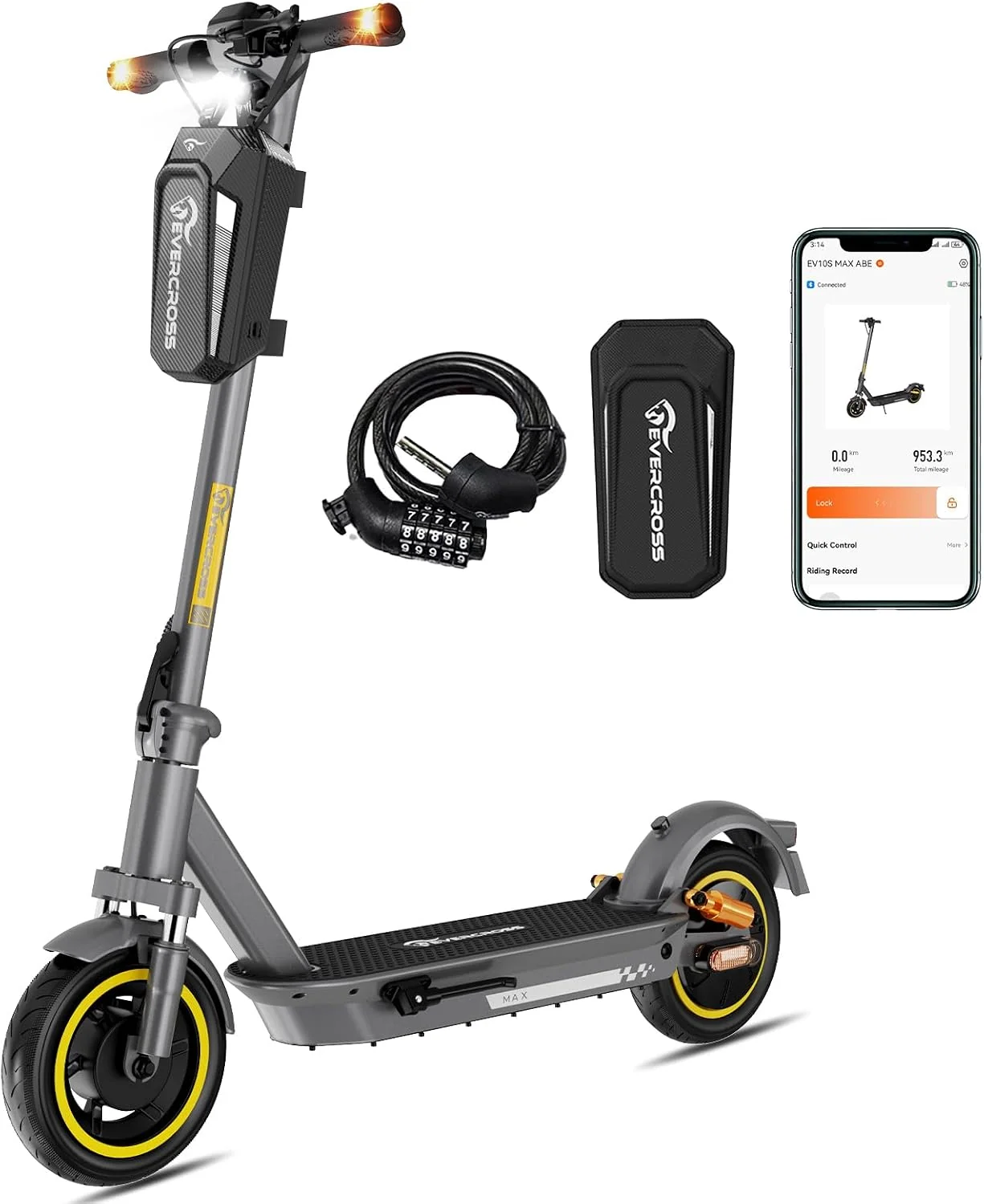 EVERCROSS EV10S MAX Elektroroller mit Straßenzulassung (ABE), 500W Motor, 80-150KM Reichweite, Faltbarer E Scooter für Erwachsene, mit APP