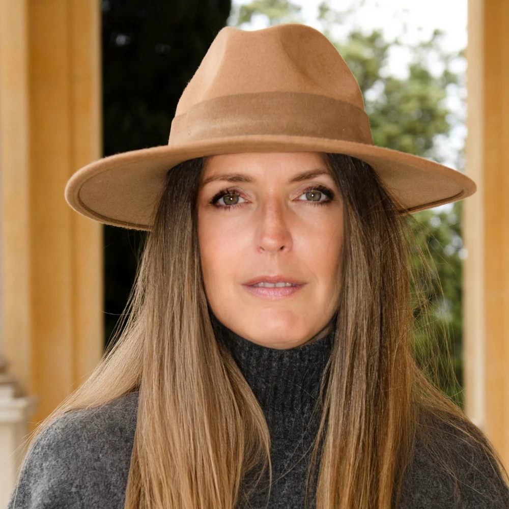 Camel Wool Wide Brim Hat with Large Suede Leather Band �C Stylish & Durable