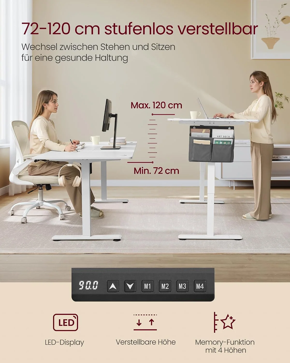 SONGMICS Elektrisch höhenverstellbarer Schreibtisch mit Memory-Funktion
