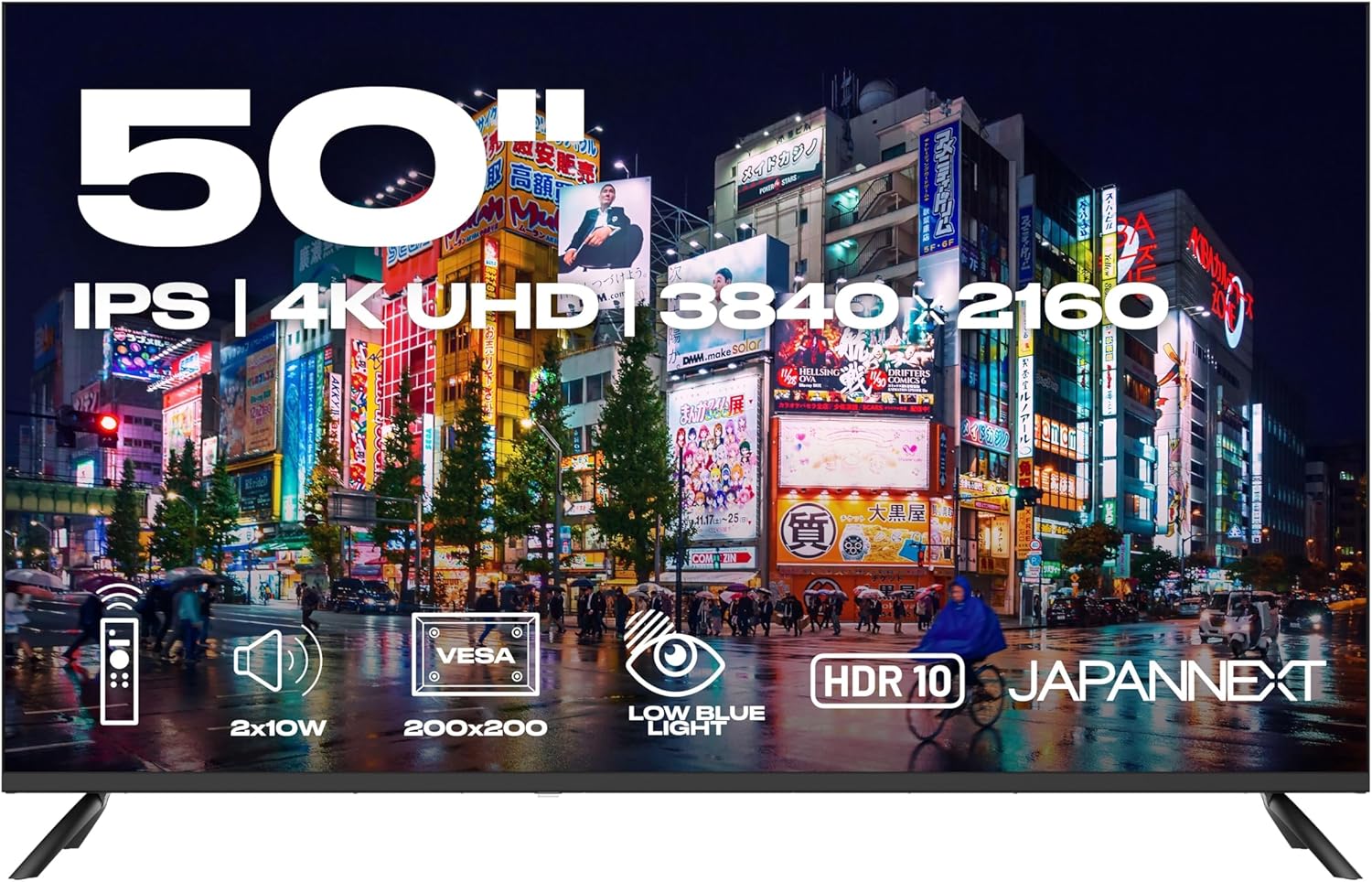 JapanNext Monitor Grande Formato 50” IPS 4K UHD (3840x2160) | HDR | Altoparlanti integrati (8Wx2) | (x3) HDMI 2.0 (x3) USB-A 2.0 | Garanzia 2 anni | JN-i50U