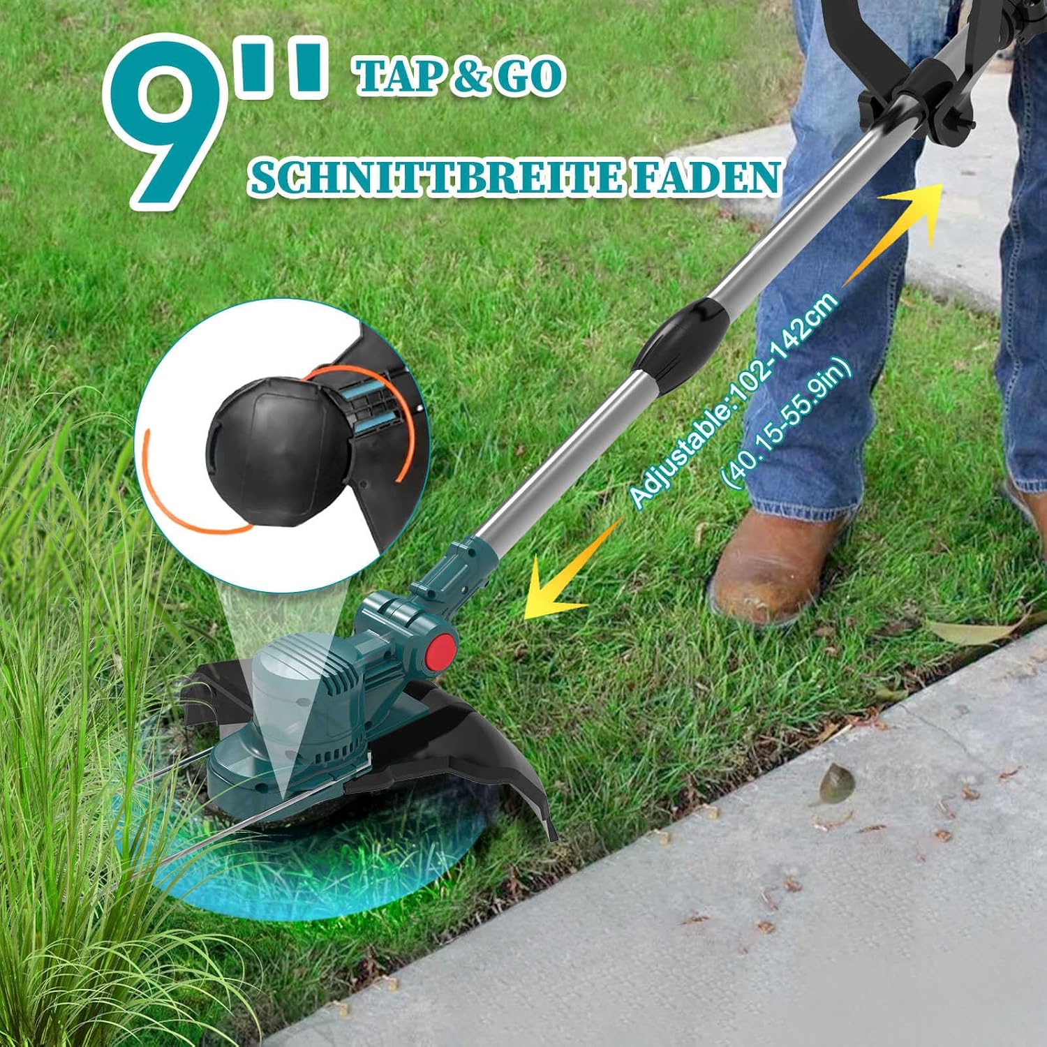 Hengriacly Grastrimmer op accu 21V, Accu grastrimmer voor Makita accu, Grastrimmer met onkruidborstel, Accu bosmaaier, Accu motormaaier - Incl. 2x4.0Ah accu & oplader, 750W borstelloze motor
