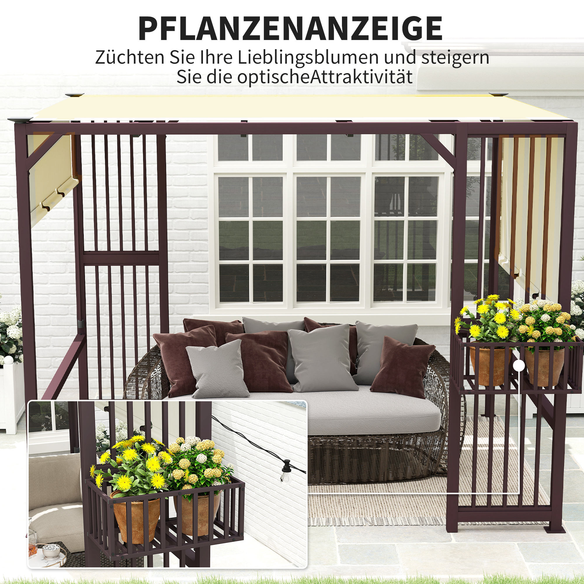Outsunny Pergola Paviljoen 3x2,5m UV30+ Stabiel Winterbestendig Zonnescherm met Verstelbaar Schuifdak Donkerbruin