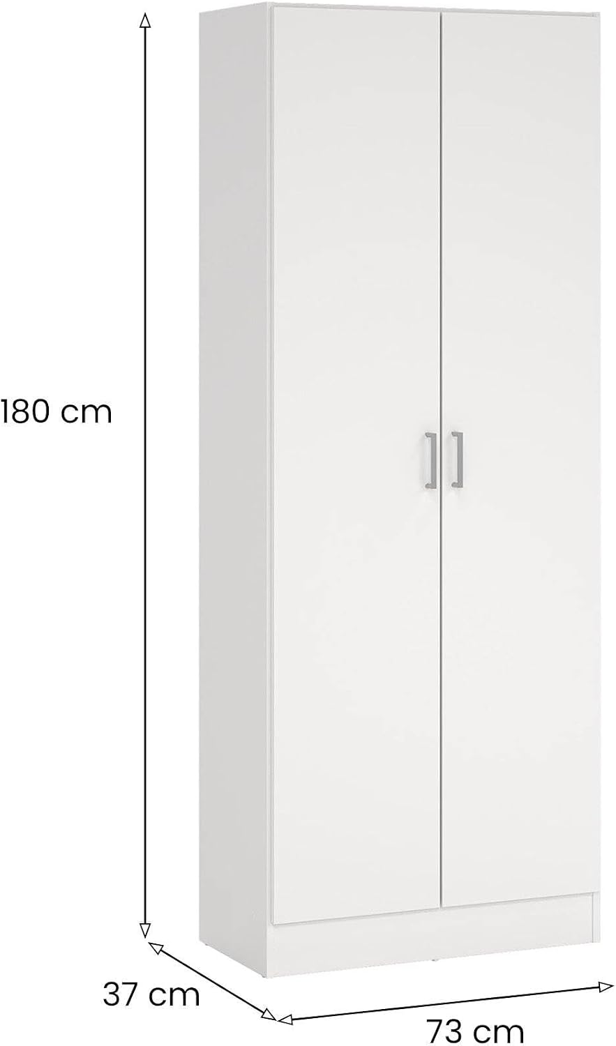 Dmora - Armadio multiuso 2 ante Charleston, Mobile porta scope, Scarpiera con ripiani, Guardaroba porta scarpe, cm73x37h180 cm, Bianco