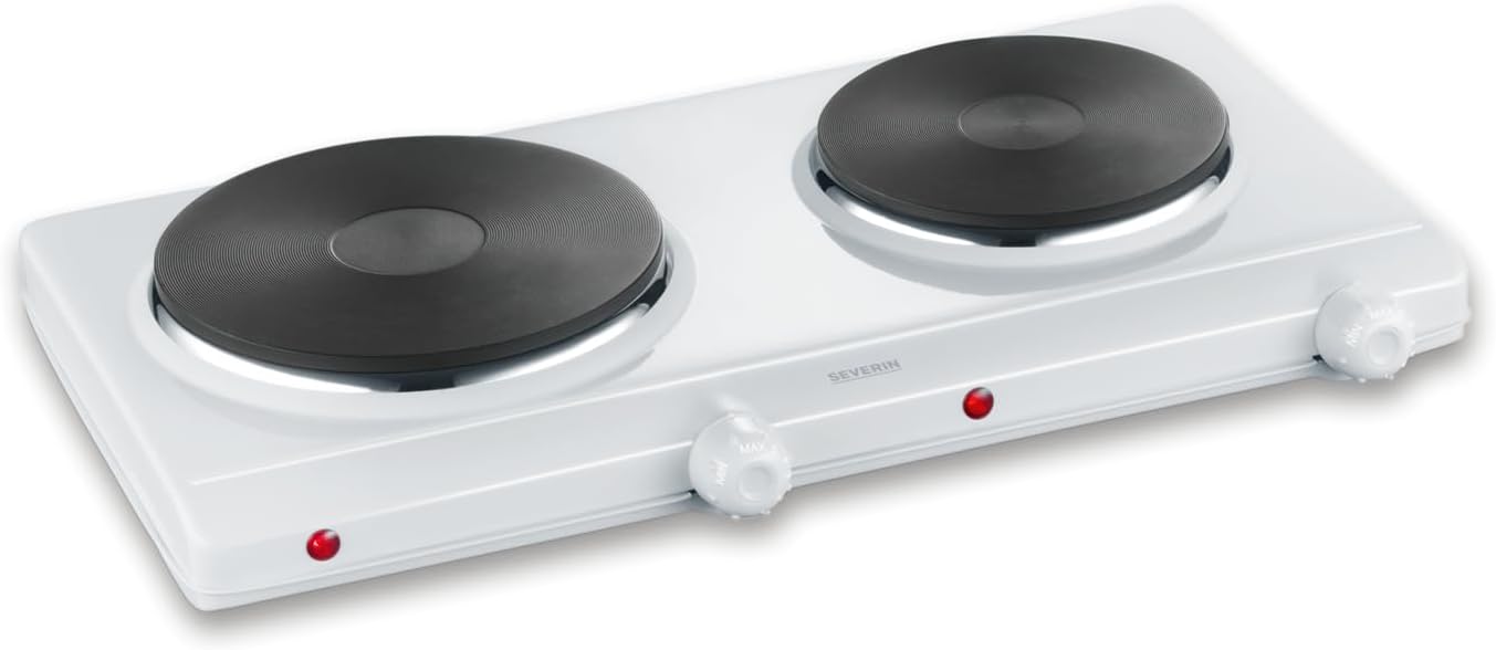 SEVERIN DK 1014 Fornello elettrico a due fuochi, ? 18 cm x 1500 W + ? 15 cm x 1000 W, Fondelli in ghisa indeformabili, Controllo in continuo della temperatura con 2 termostati, corpo in acciaio inox