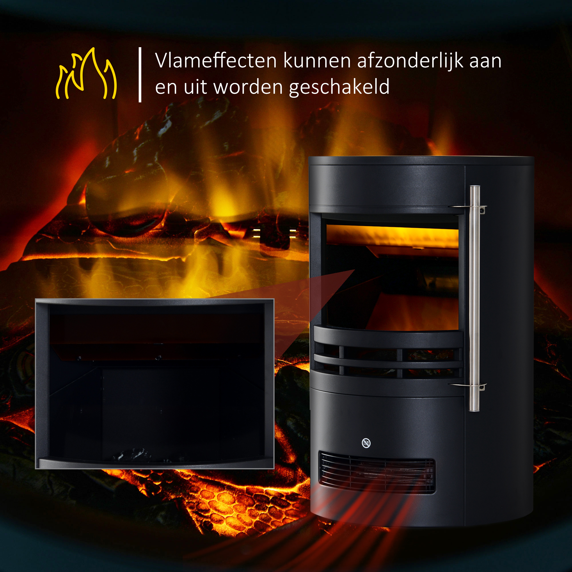 LED Elektrische kachel met vlameffect wandkachel vrijstaande haard haardkachel 900 / 1800 W