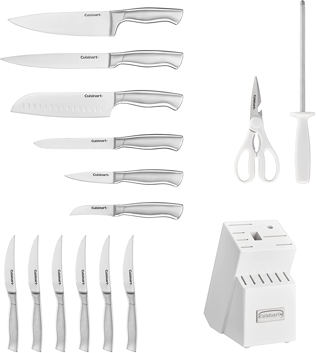Cuisinart C77SS-15PK Set de Bloque de 15 Piezas con Mangos Huecos de Acero Inoxidable, Blanco Brillante