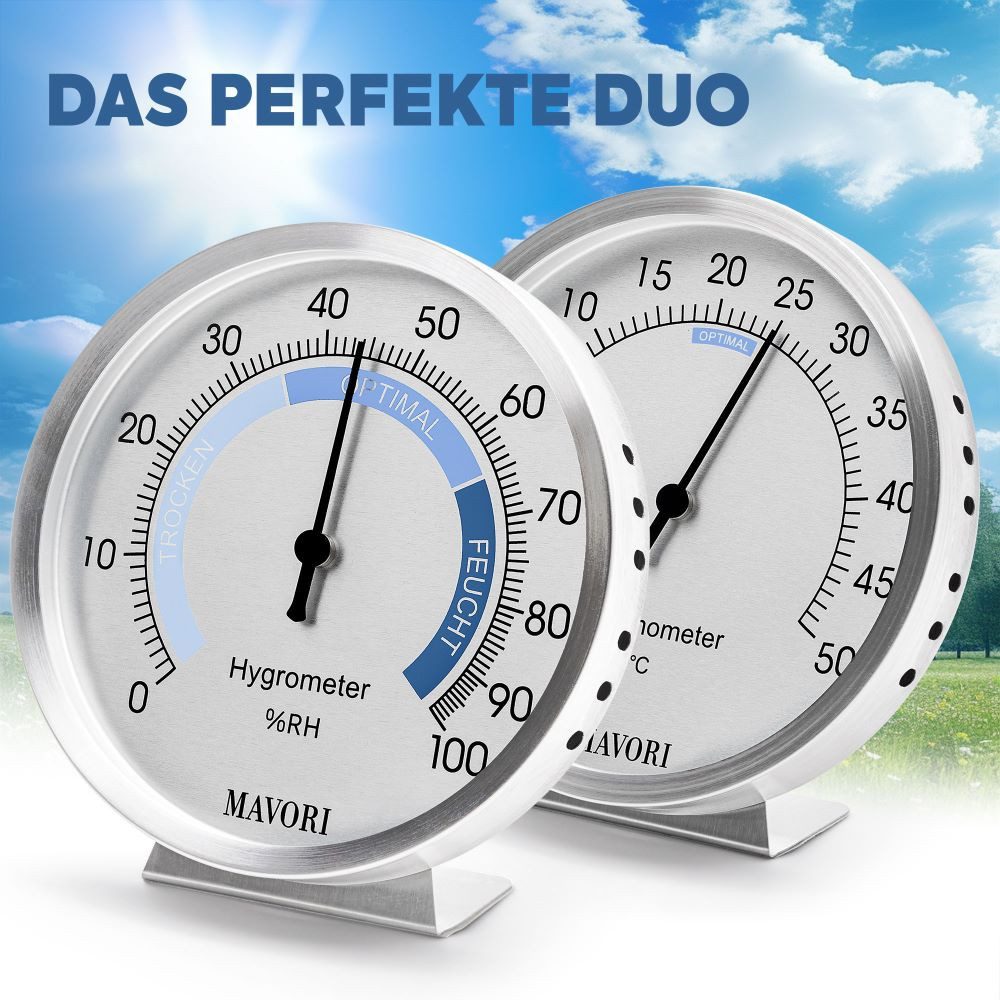 Hygrometer & Thermometer innen analog; Perfektes Duo zur Kontrolle des Raumklimas