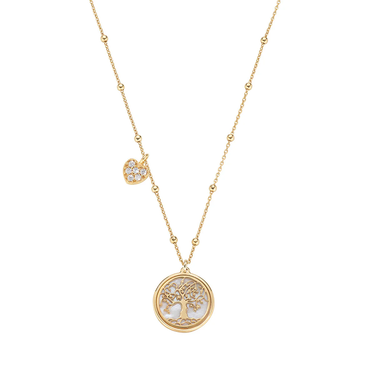 Collana Amen albero della vita madreperla e cuore di zirconi