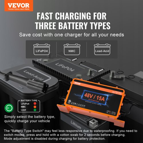 VEVOR 48 Volt 15 AMP Golfwagen Smart Batterieladegerät Yamaha G29 Stecker IP67