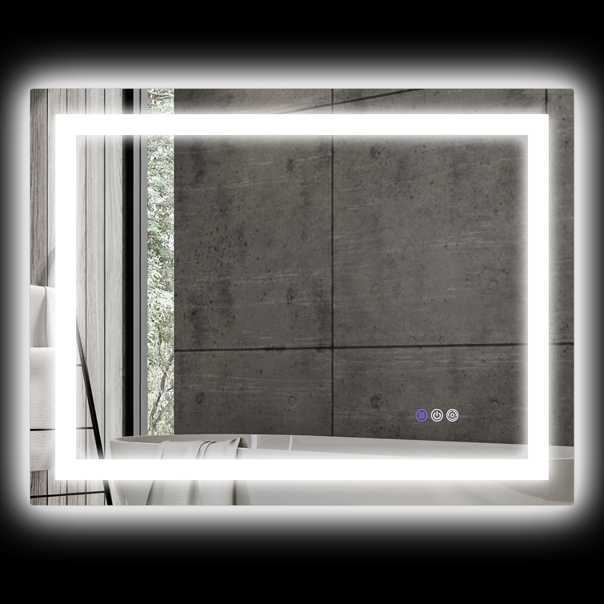 HOMCOM LED-Badezimmerspiegel, Front- und Rückbeleuchtung, Smart-Touch, Entnebelung, 80x60 cm