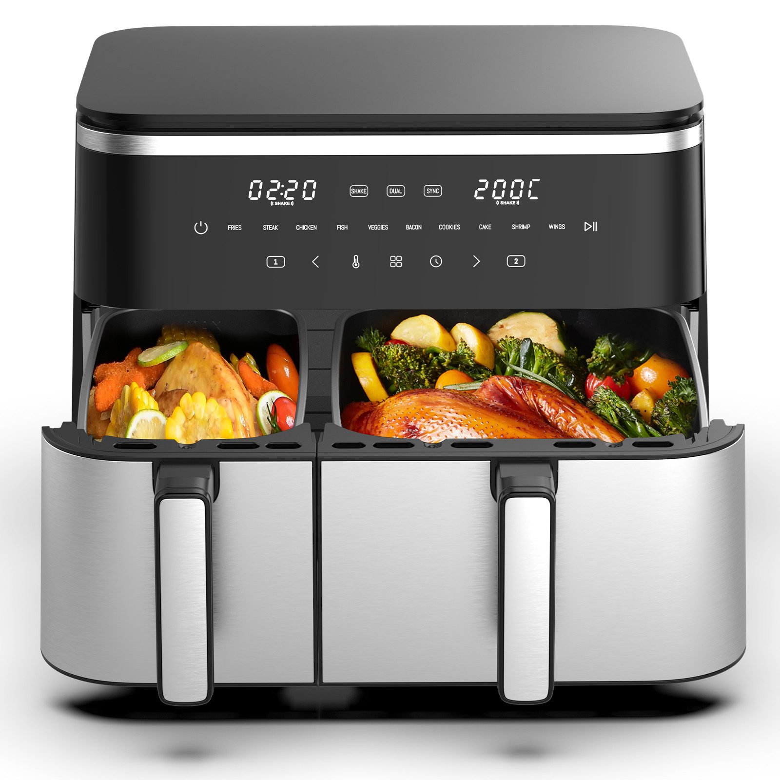 Heißluftfritteuse Doppelkammer11 Liter, XXL Airfryer mit 10 Programme, Touch-Screen