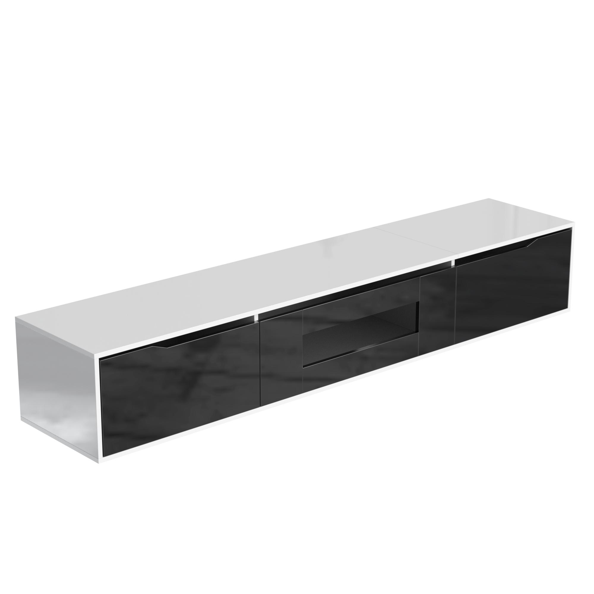 TV unterschrank hochglanz led beleuchtung modern design fürs Wohnzimmer, schwarz, weiß