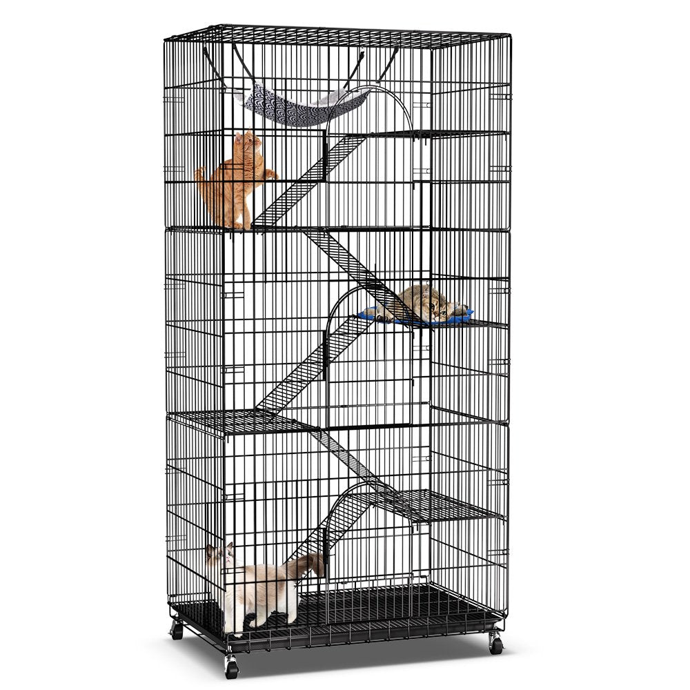 SINGES Extra Large 6 Tier Cat Cage Playpen with Bed, Black, Metal Wire, for Cats & Small Pets