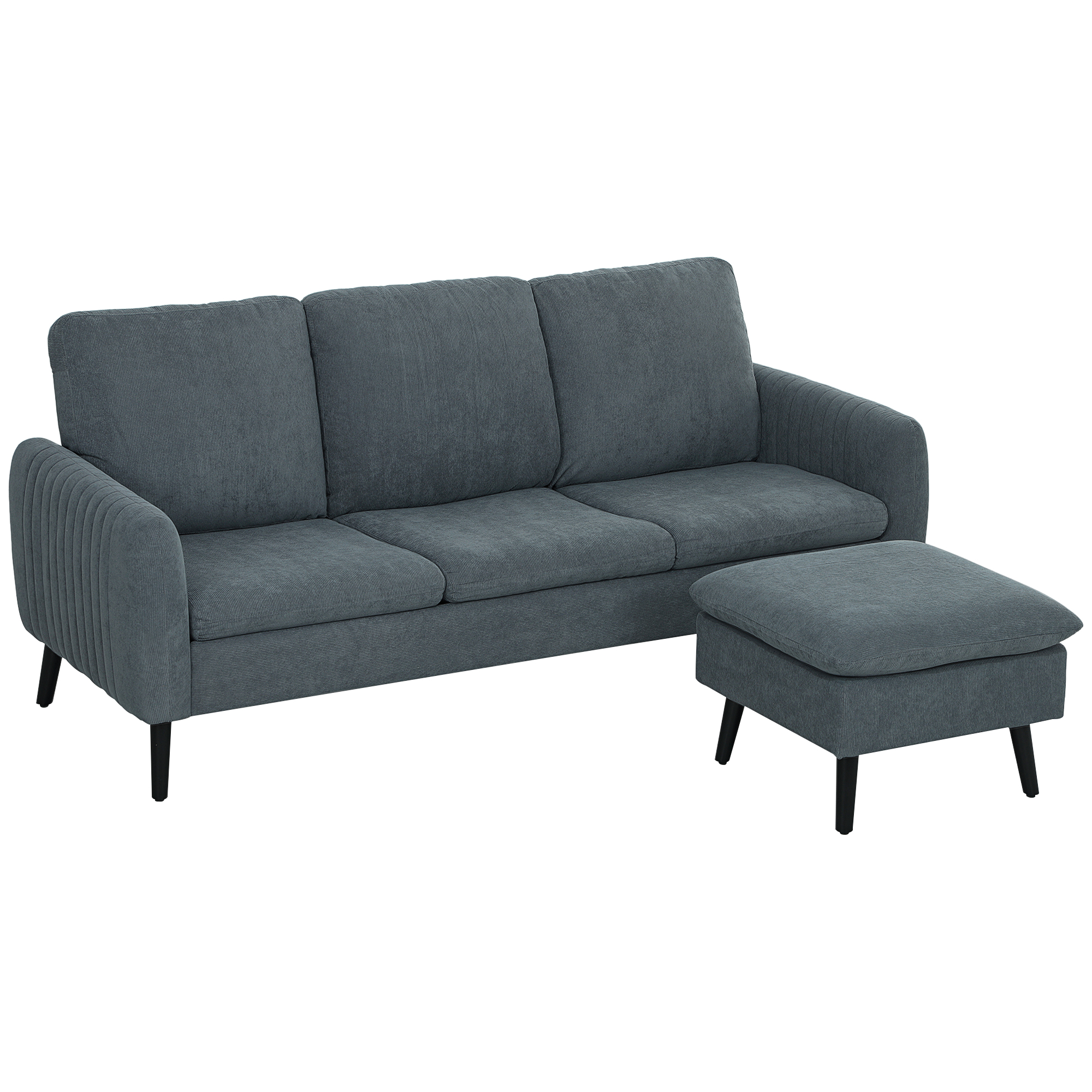 HOMCOM Ecksofa, 3-Sitzer-Sofa mit Fußhocker, Stoffbezug, L-förmiges Couch-Set, Dunkelgrau