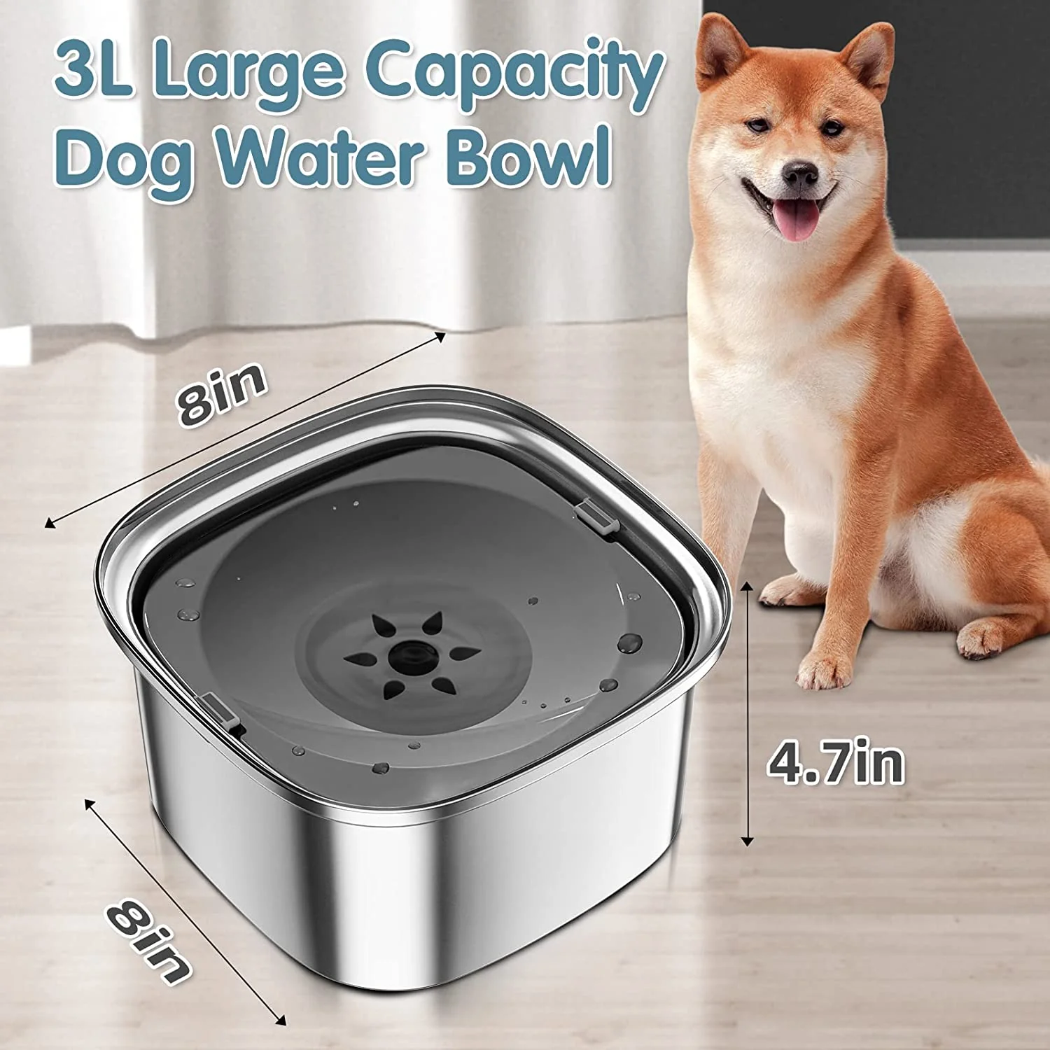 Spill-Proof Dog Water Bowl �C 304 Stainless Steel with Floating Disc & Filter