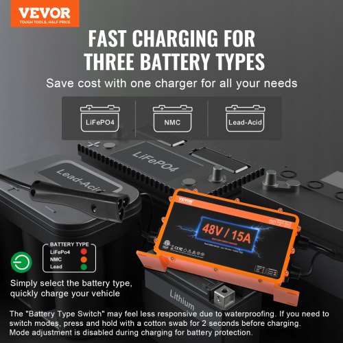 VEVOR 48 Volt 15 AMP Golfwagen Smart Batterieladegerät EZGO TXT RXV IP67 ETL