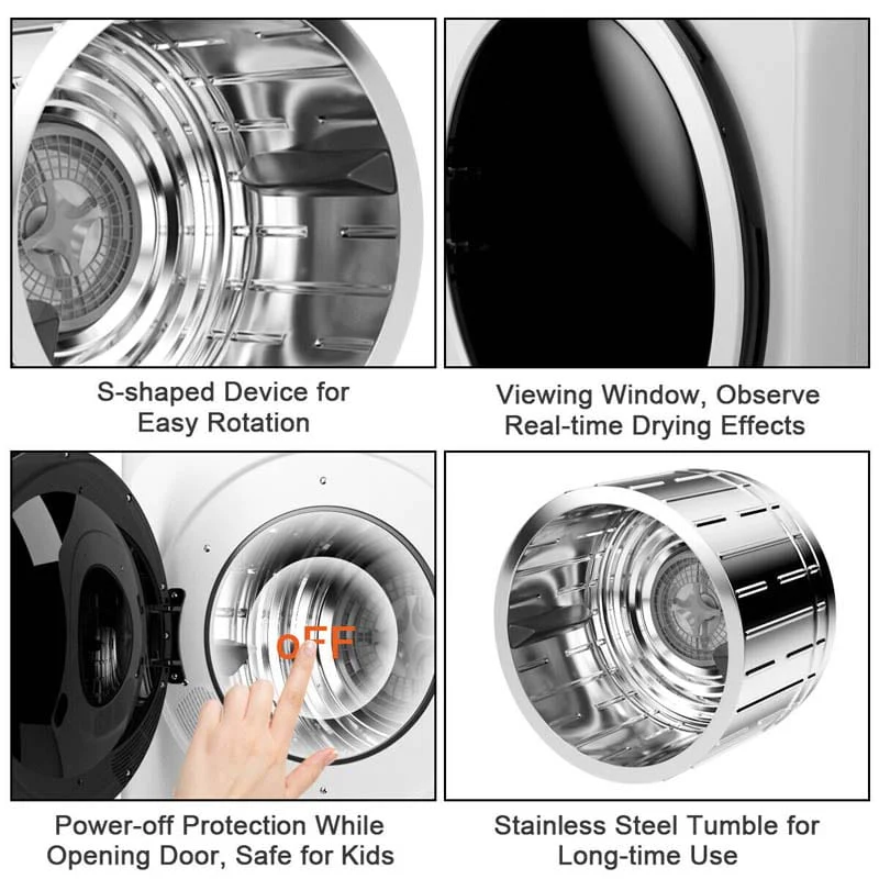 132 Lbs Portable Dryer For Apartments 1700W Front Load Tumble Dryer Compact Clothes Dryer Machine