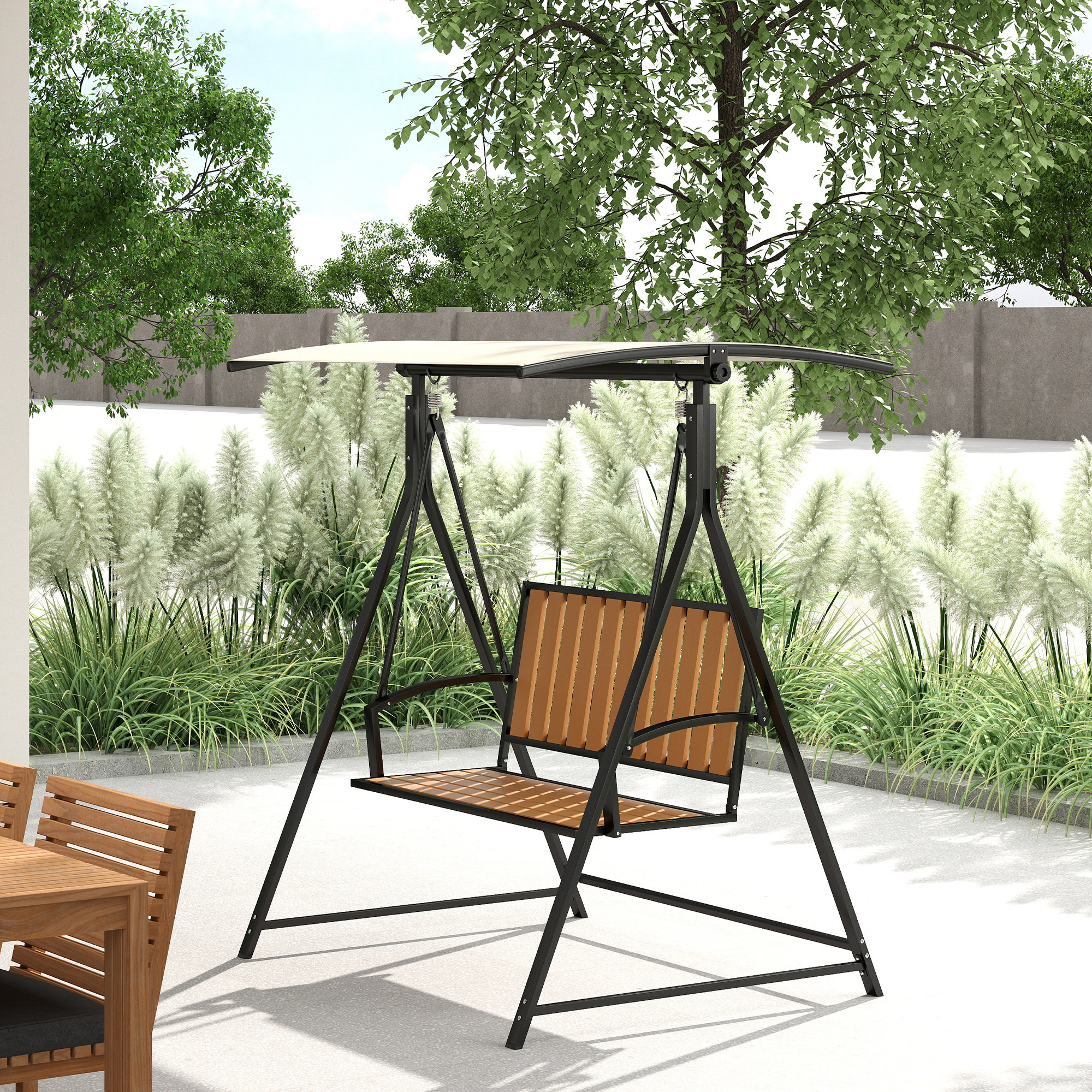 Outsunny Hollywoodschaukel mit verstellbarem Sonnendach, 2-Sitzer Gartenschaukel 142 x 112 x 162cm, Schwarz