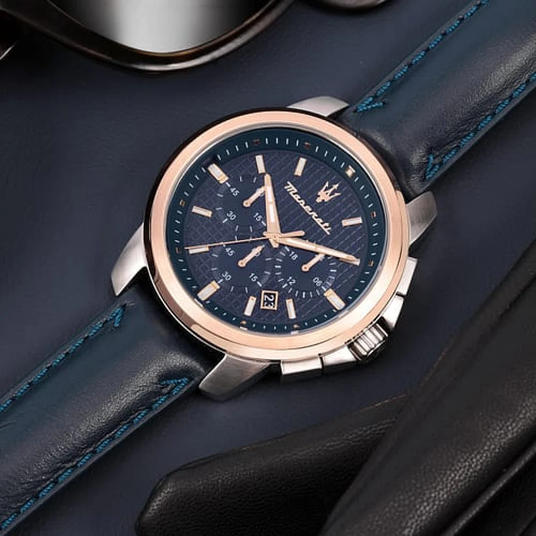 Orologio Maserati Successo crono blu e oro rosa cinturino in pelle R8871621015