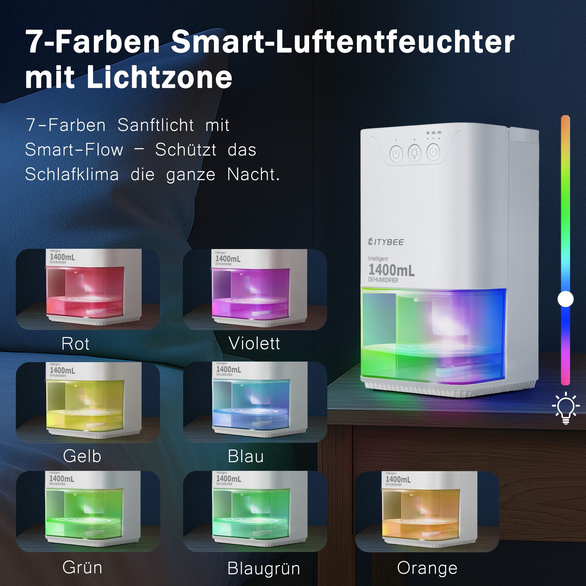 Luftentfeuchter Elektrisch 1400/2000ml Entfeuchter Dehumidifier UV-Reinigung