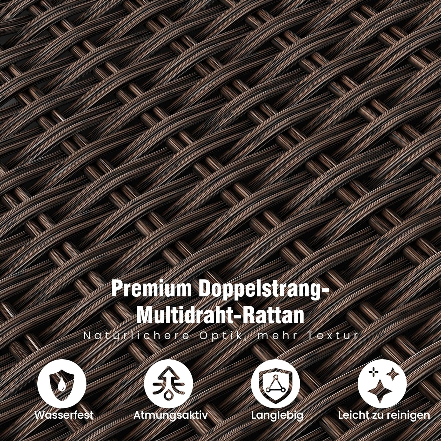 Amopatio Relaxliege Liegesessel, Rattan Sonnenliege mit Verstellbar Rückenlehne und Klapptisch, Outdoor Gartensessel wetterfestes, für Terrasse, Garten, Balkon – Grau & Braun