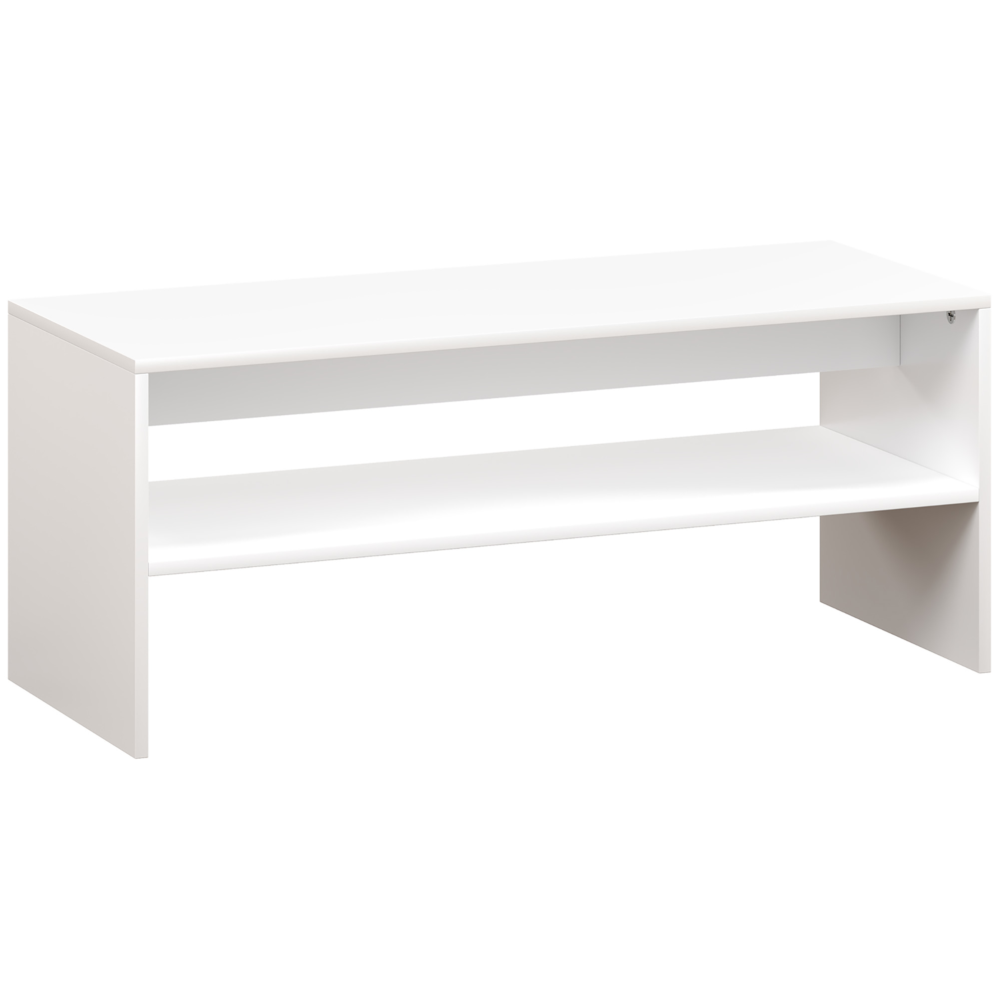 HOMCOM Moderner Holz Couchtisch mit 2 Ebenen und offener Ablage, 100x40x41,5 cm, Weiß