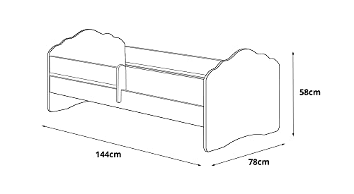 Dmora Singolo per Bambini, Lettino per cameretta, Letto con Protezione anticaduta e testiera a Nuvola, cm 144x78h58, Colore Bianco, Small : Casa e cucina