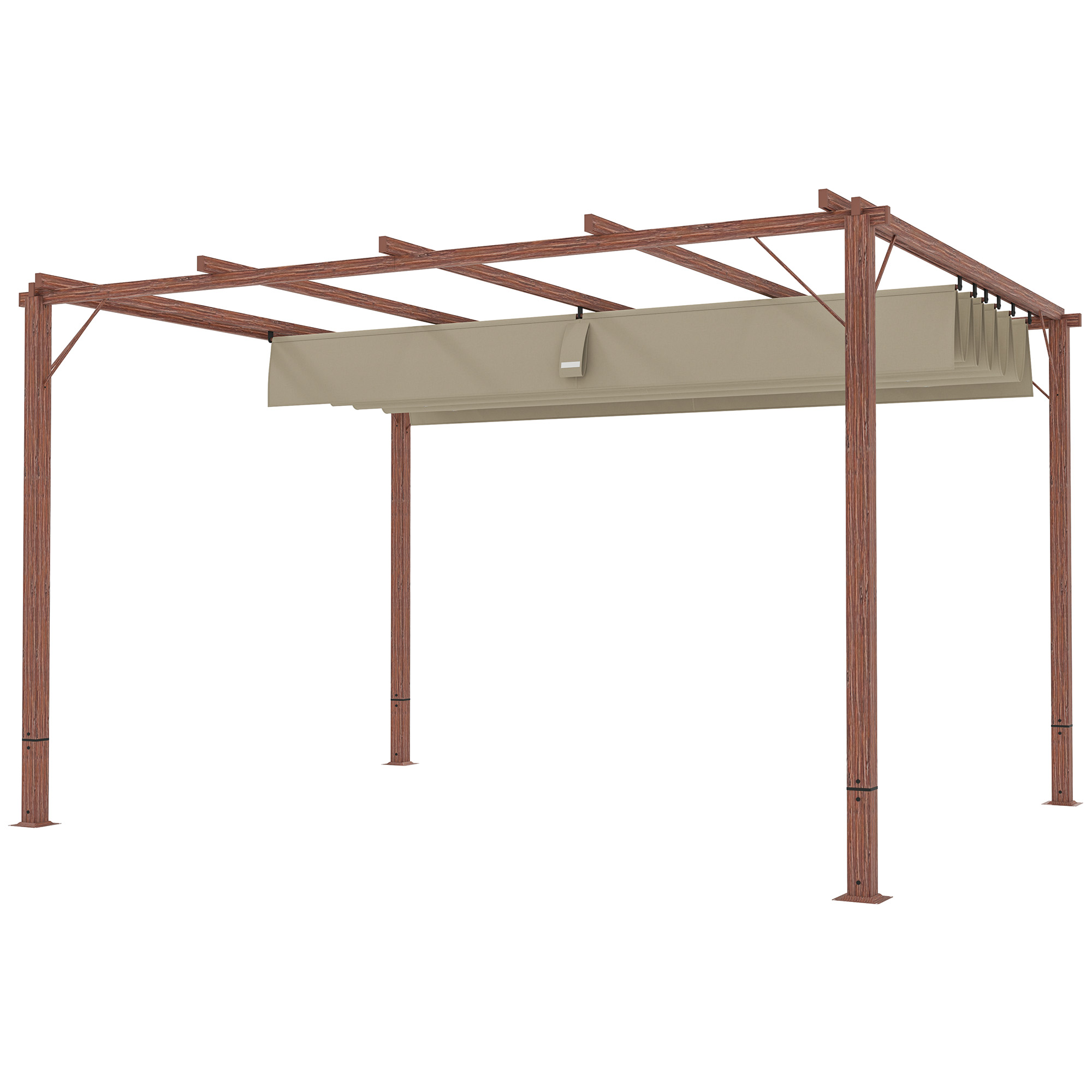 Outsunny 3 x 4 m Garten-Pergola, Verstellbares Terrassendach, Aluminium-Rahmen, UPF30+ Sonnenschutz, Naturholz