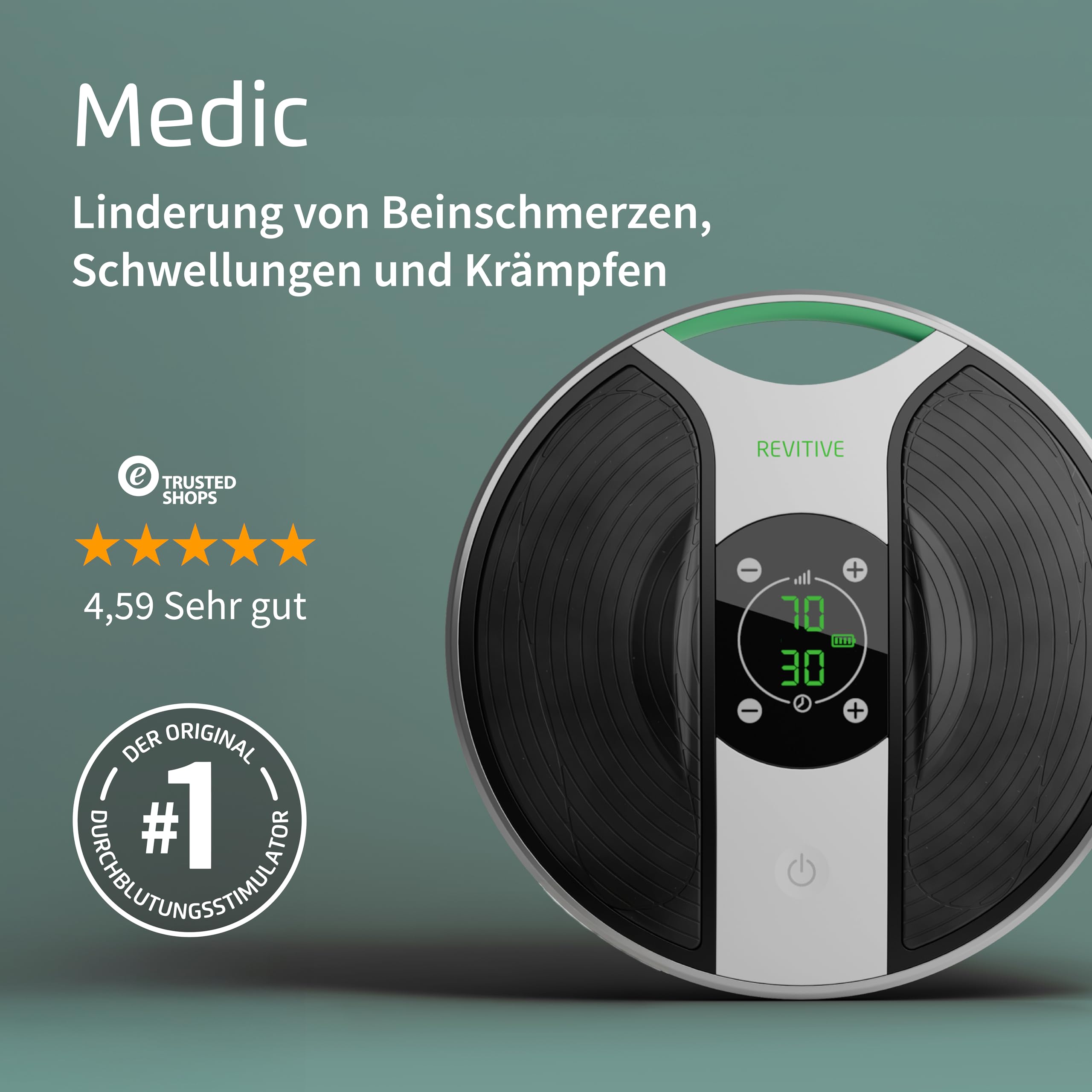 Revitive Medic Durchblutungsstimulator nachgewiesene medikamentenfreie Linderung für Beine und Körper kabellos