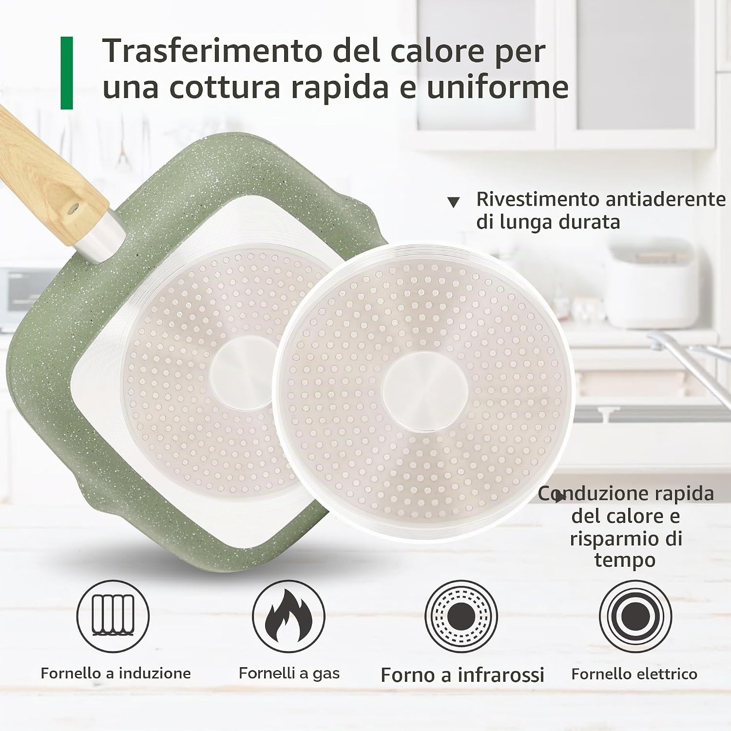 Kitchen Academy Set di Pentole e Padelle a Induzione, 17 Pezzi, Verde