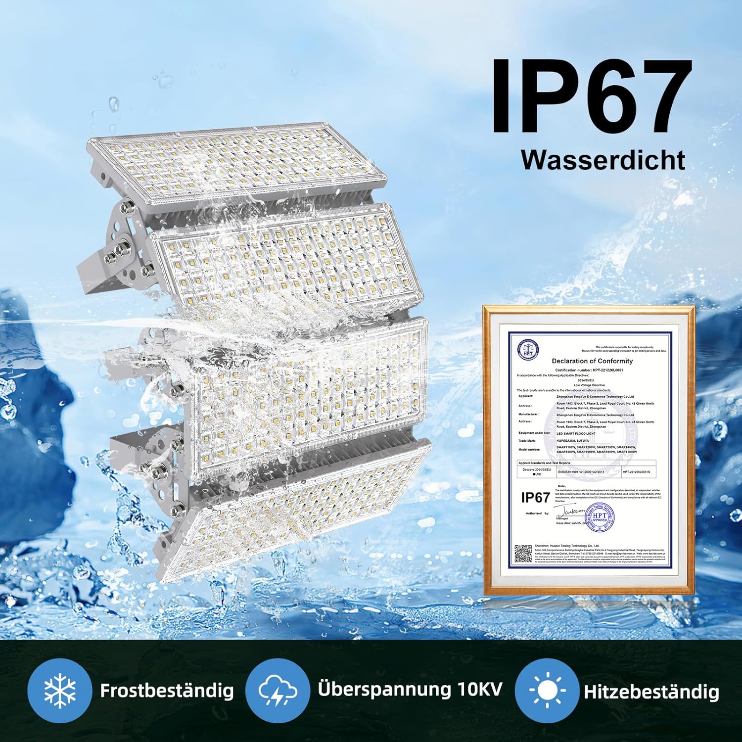 400W LED Strahler Außen, 56000LM Flutlicht Scheinwerfer, 3000K Warmweiß Superhell mit Abzweigdose für Hinterhof Parkplatz Beleuchtung, IP67 Wasserfest