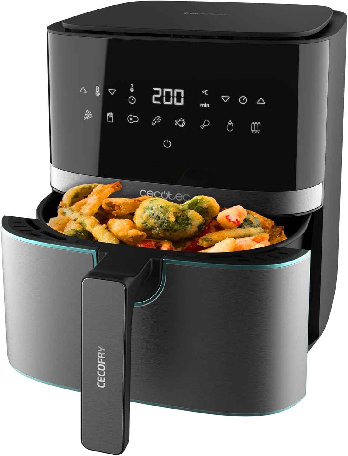 Cecotec Air Fryer 5.5L - Air Fryer Cecofry Full InoxBlack 5500 Pro. 1700W, Digital, Touch Panel, Stainless Steel Finishes, PerfectCook Technology, Thermostat, 8 Modes