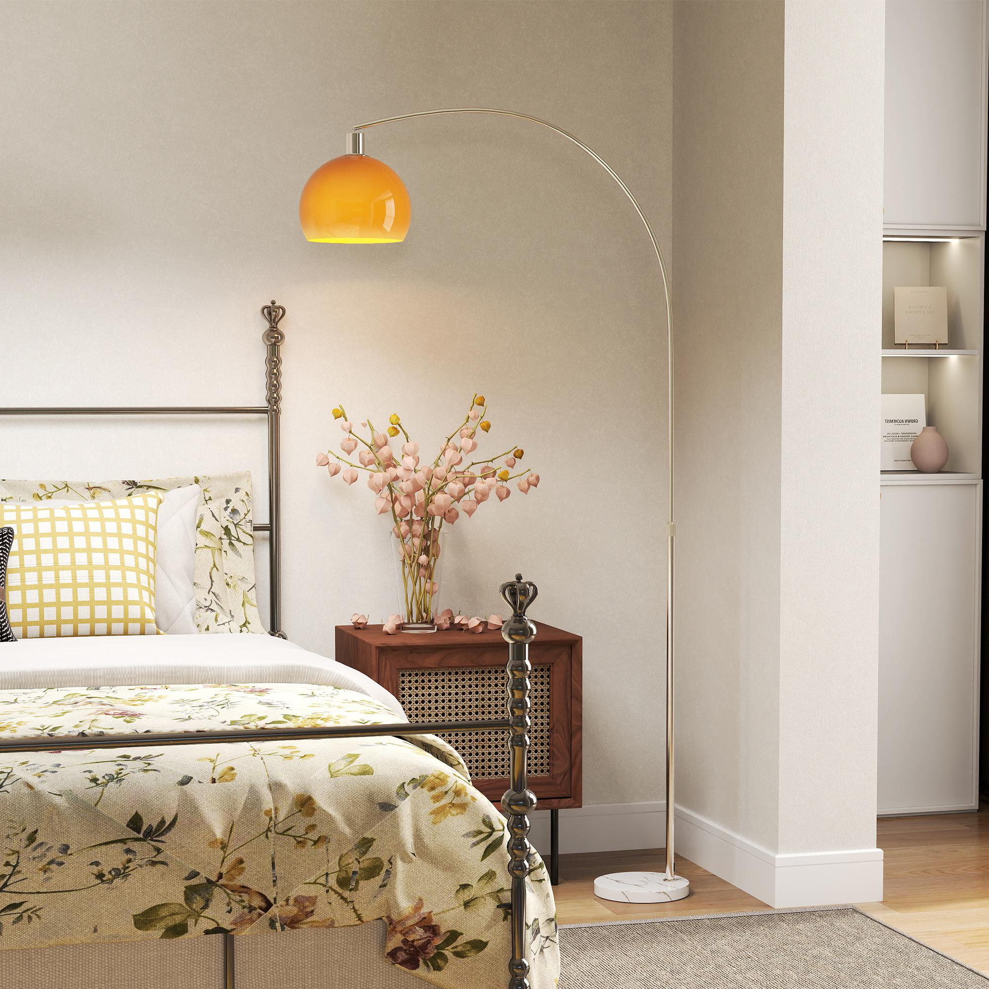 HOMCOM Bogenstandlampe mit Fußschalter, aus Marmor, Metall und Kunststoff, 26x90x180 cm, Weiß und Orange